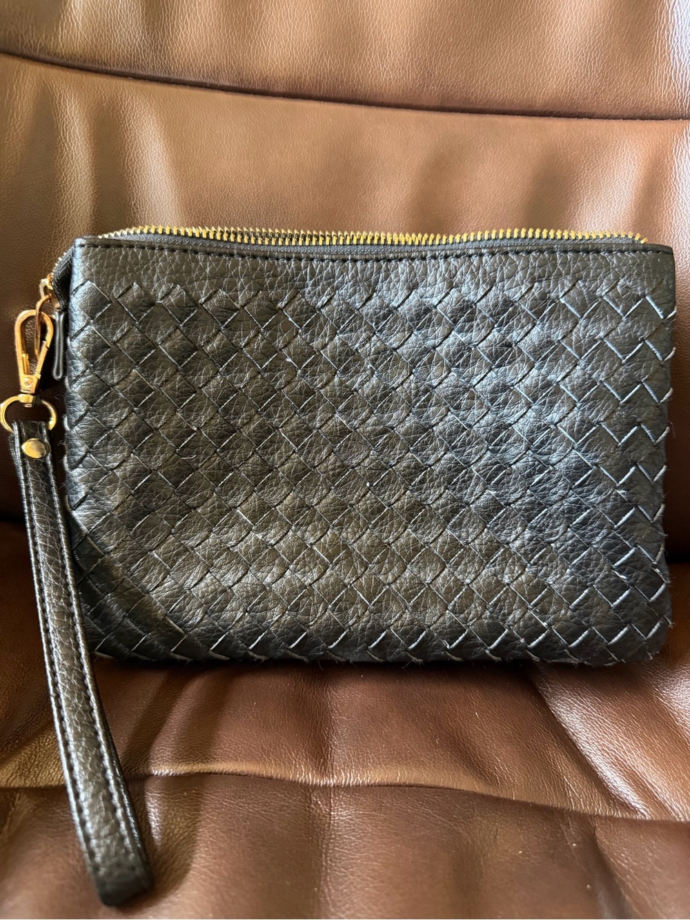 Woven Faux Leather Double Wristlet Clutch with Lots of Compartments NWOT